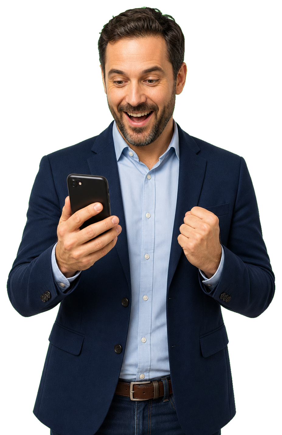 Smiling homeowner looking at his phone